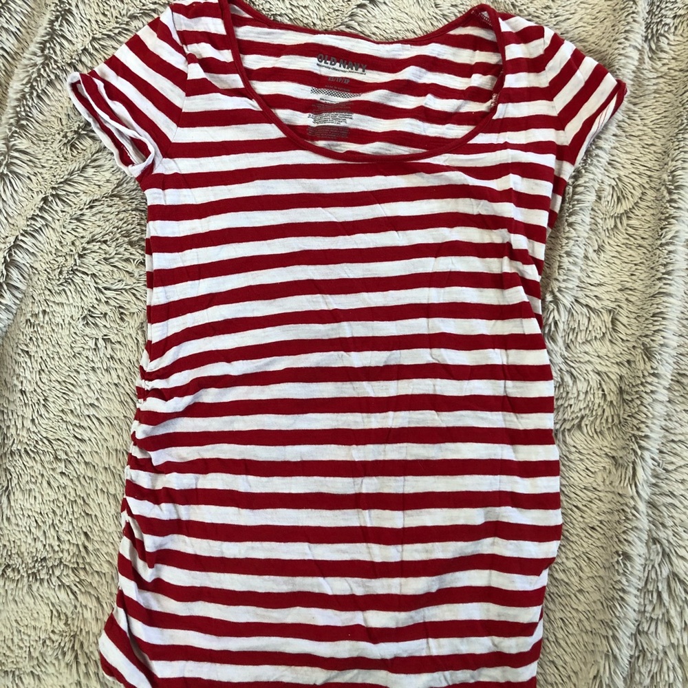 Red and white striped maternity tee